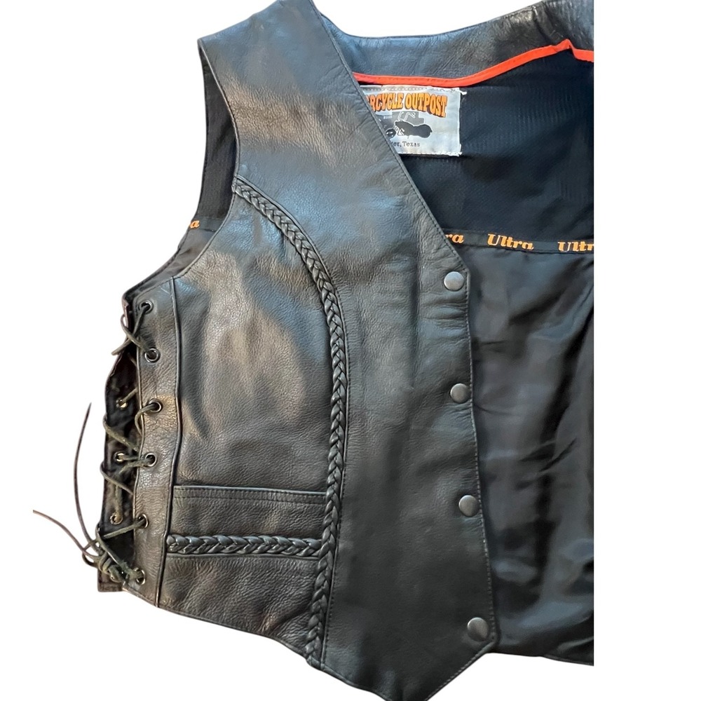 Motorcycle Outpost Biker Snap Front Side Lace Black Leather Vest Women (XL)‎ - Picture 9 of 16